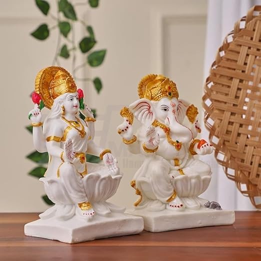 Sankalan Creations Marble Laxmi Ganesh Statue Laxmi-Ganesh Idols For Home Office Dcor Ganesh Laxmi Marble Showpiece Gift For Bir
