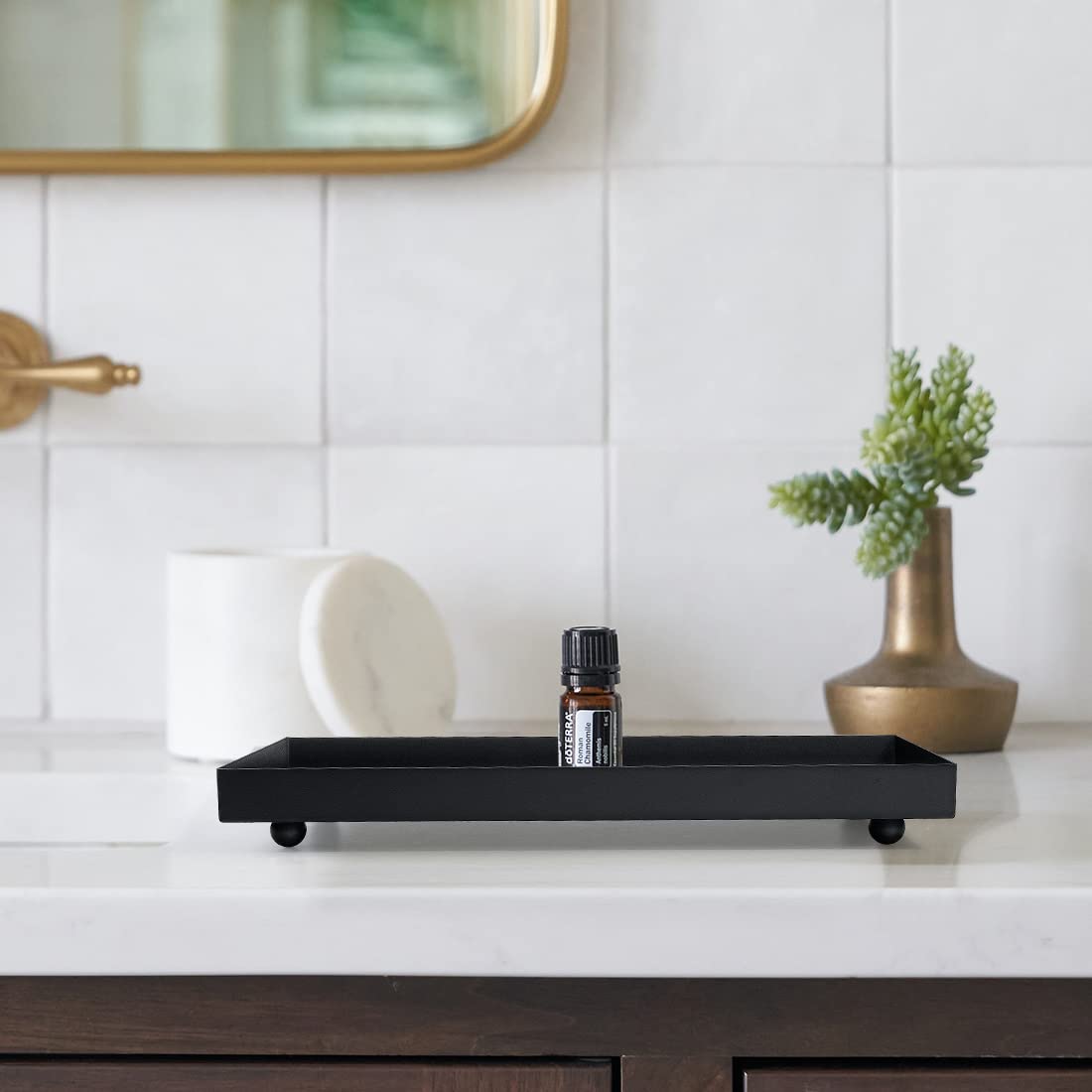 Aglary Rectangle Black Matte Metal Tray, Suit For Candle Holder, Vanity Decor Projects, Bathroom Toilet Tank Tray, Perfume Or Je