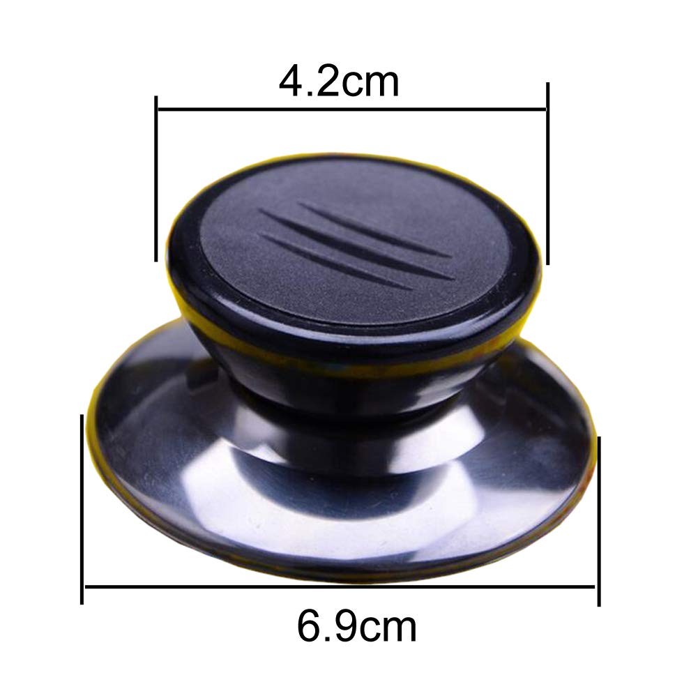 Lasenersm Universal Pot Lid Cover Knobs - 2 Sets, 2.7" Stainless Steel Base, Black and Silver