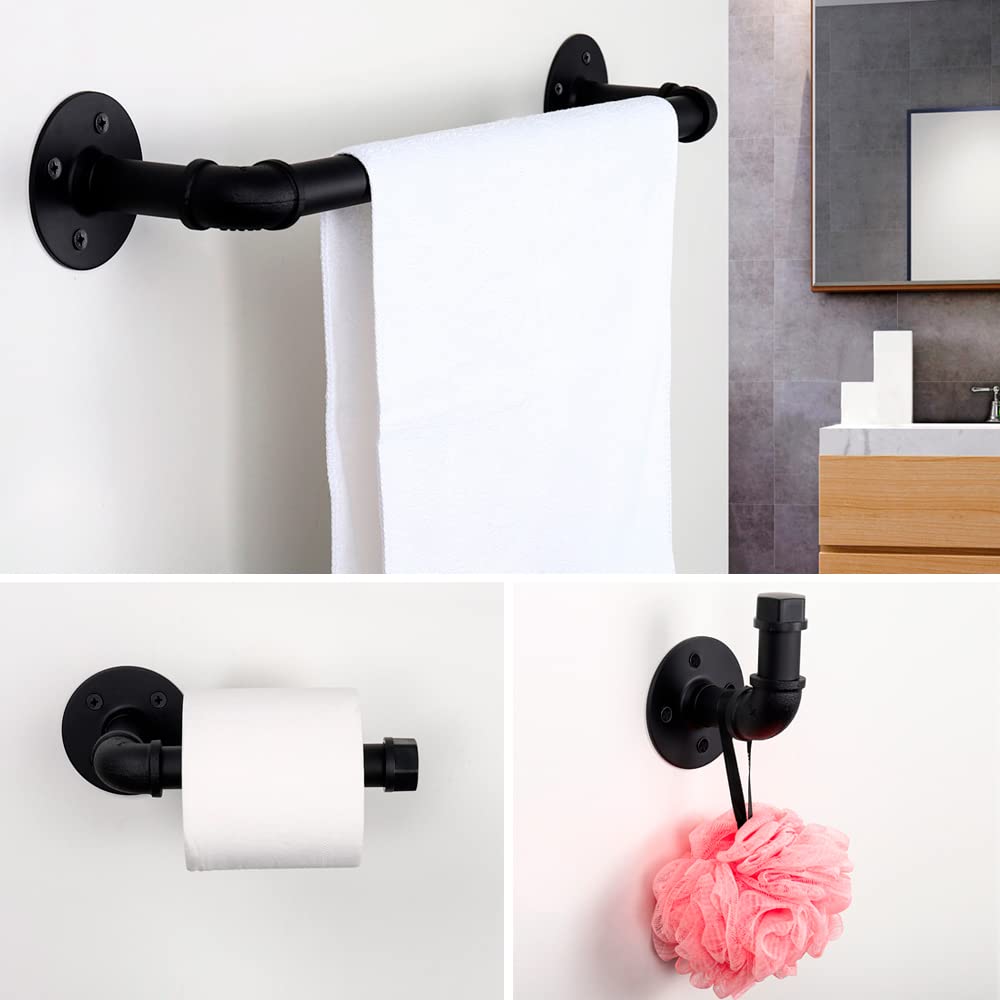 5 Pieces Bathroom Hardware Set, Industrial Pipe Bathroom Hardware Set Wall Mounted Bathroom Accessories Kit Including 18'' Hand
