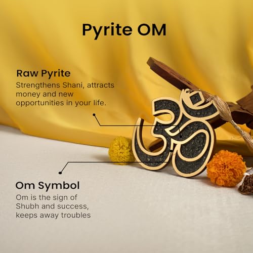 Astrotalk Pyrite Om Wall Hanging 13x13cm | Vastu Wall Decor Item with Natural Pyrite Stone | For Wealth, Protection & Positive Energy | Home Decor for Living Room, Bedroom & Mandir