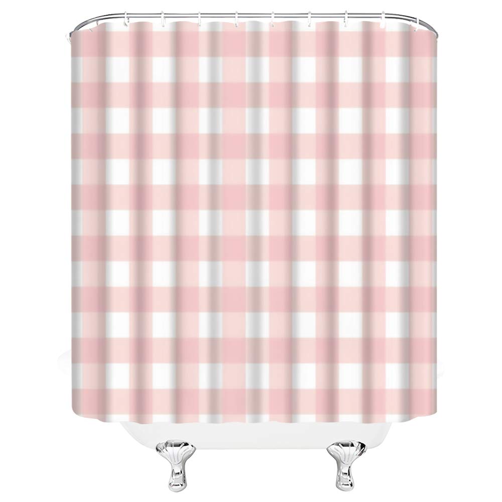 Zkjsmgs Geometric Plaid Shower Curtain Checkered Modern Geometry Pink White Buffalo Check Boho Square Blush Bathroom Home Curtai