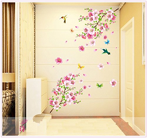 Indian Royals Large Elegant Flower Wall Stickers Graceful Peach Blossom bIndian Royalsds  Wall Stickers for Living Room, Flowe