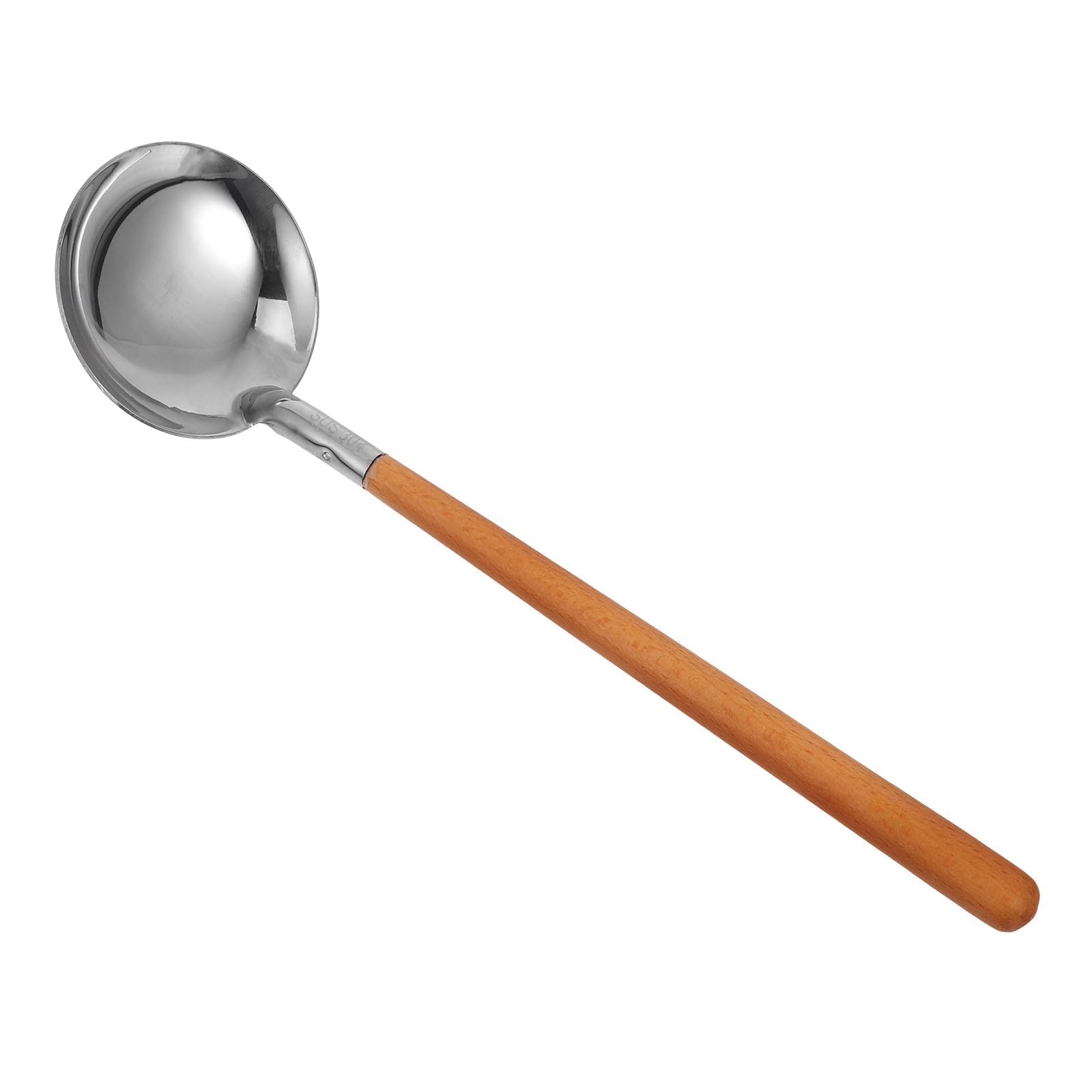 OSOLADY Stainless Steel Soup Spoon with Wood Handle, 304 Cooking Ladle for Kitchen Serving, Heavy Duty Metal Soup Ladle for Home