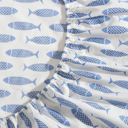 Nautica - Twin Sheet Set, Cotton Percale Bedding Set, Crisp  Cool, Lightweight  Breathable (Whale Stripe Blue, Twin)