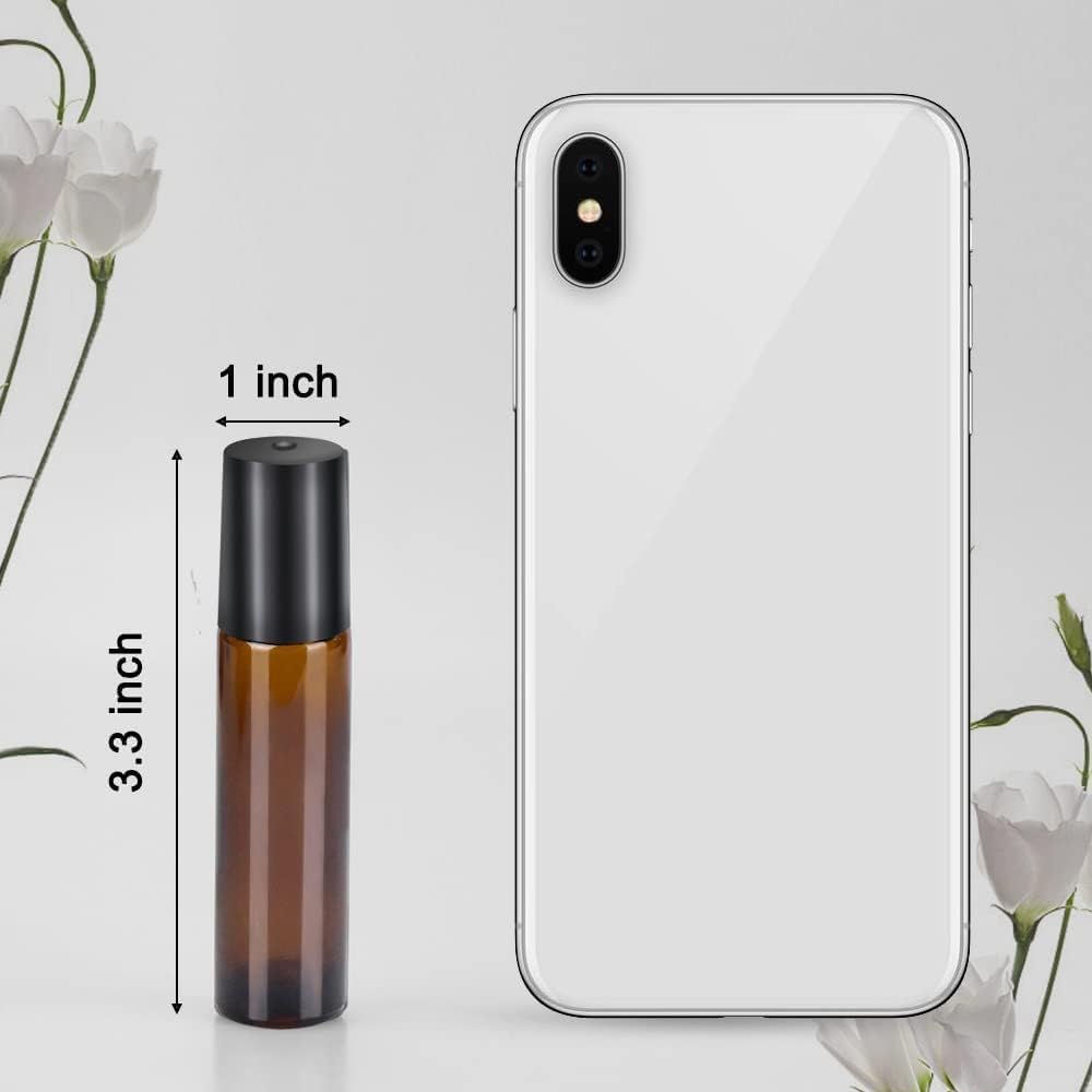 sungwoo 12 Pack Essential Oil Roller Bottles Stainless Steel  10ml Amber Glass Roller Bottles with Caps for Travel  Perfume and Lip Gloss
