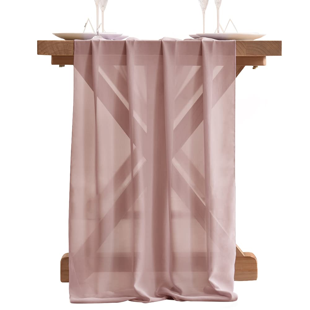 Socomi 10Ft Dusty Rose Chiffon Table Runner 29X120 Inches Wedding Runner Sheer Thanksgiving Christmas Bridal Shower Decorations