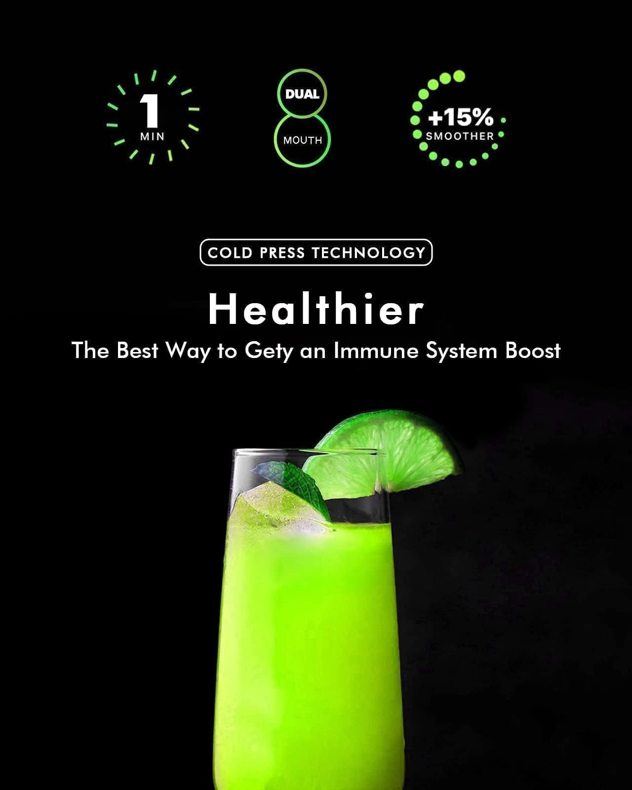 Sifene Cold Press Juicer, 3    Wide Dual Chute Whole Slow Masticating Juicer Machine With Anti-Clog Function For Celery Wheatgra