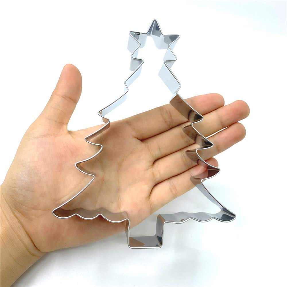 LILIAO Large Christmas Tree Cookie Cutter - Stainless Steel, 4.4"x5.6", Silver, Model L-XMASTREEWSTAR01-SL