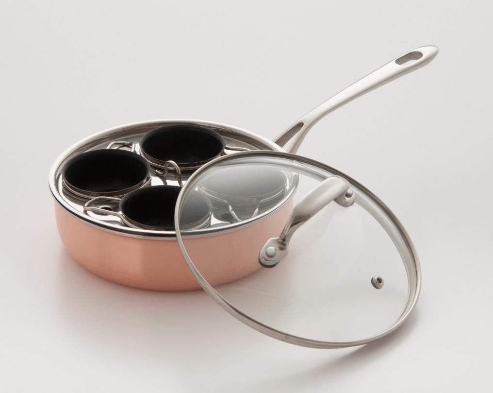 Excelsteel Fits All 2.5'' Size, Perfectly Poached Brunch Nonstick Egg Poacher Replacement, 4 Cups, Gold