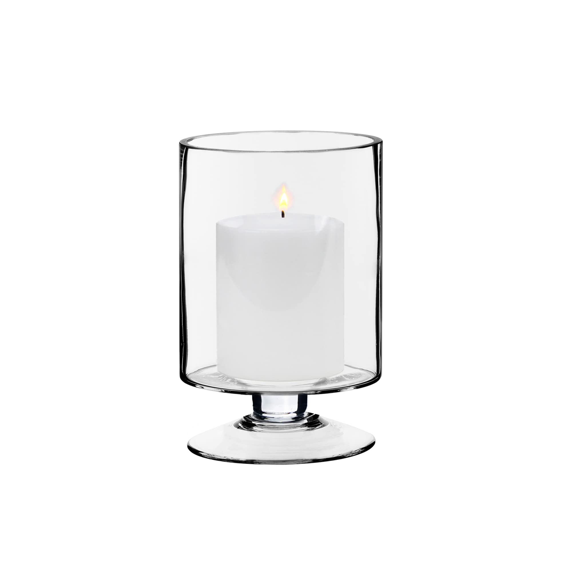 CYS EXCEL Glass Hurricane Pillar Candle Holder (H:8 W:4.75) | Multiple Size Choices Short Stem Candle Centerpieces | Stemmed Gla