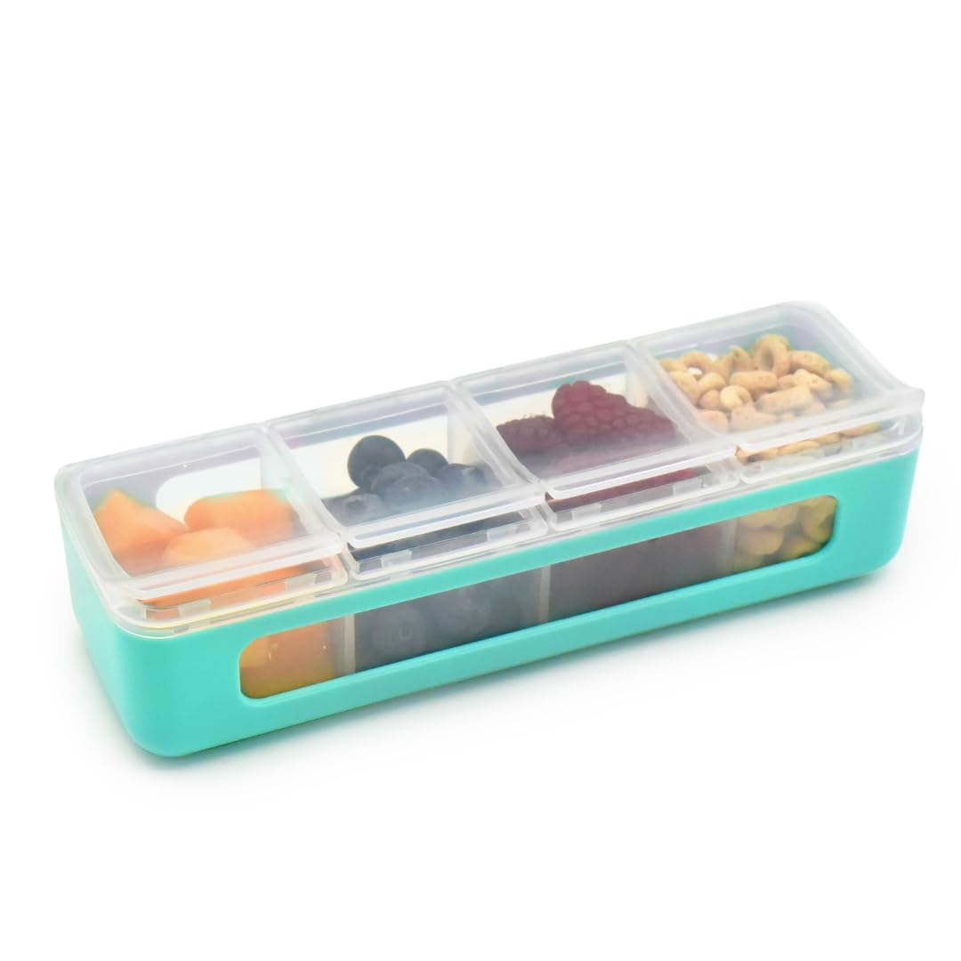 melii Snackle Box | 4-Compartment Snack Container with Individual Lids, BPA-Free Food Storage for Travel, School & On-the-Go Sna