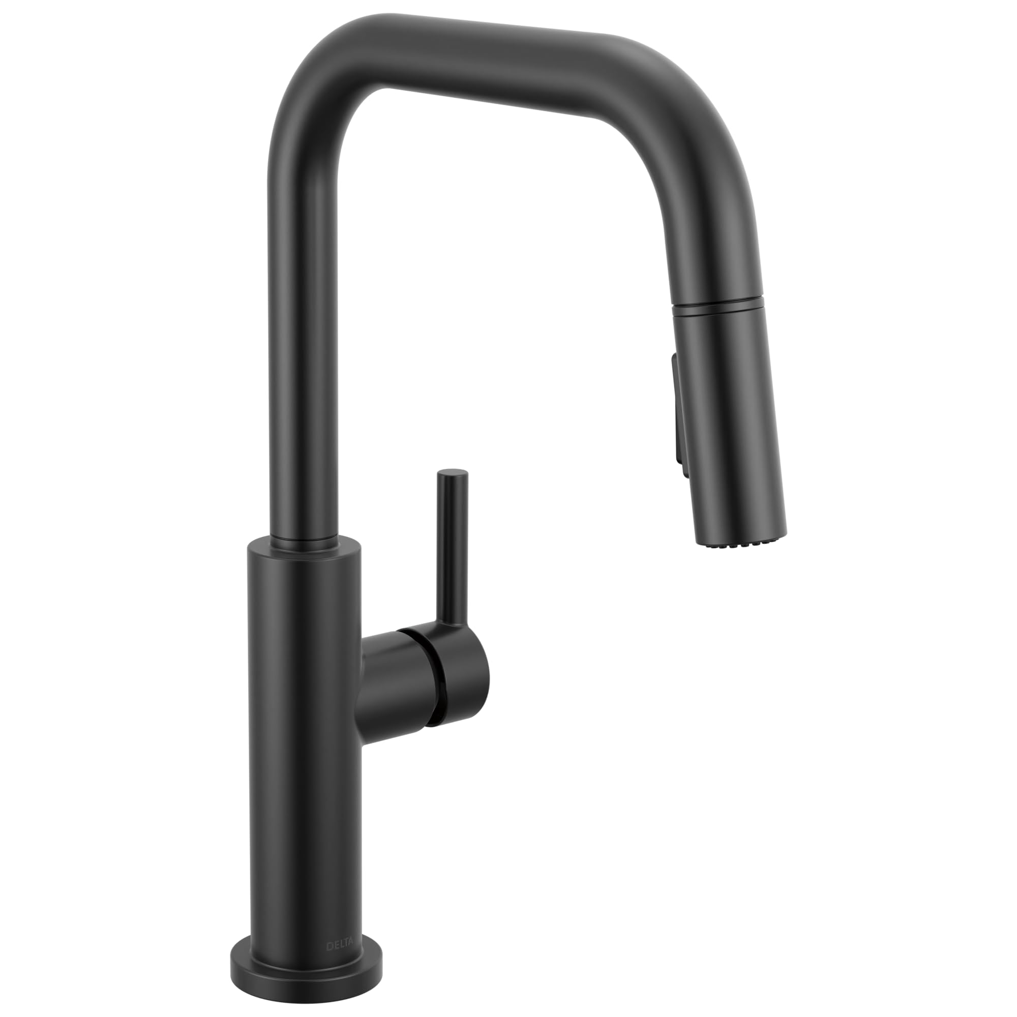 Delta Nicoli Matte Black U-Spout Kitchen Faucet with Pull Down Sprayer, Modern Single Hole Kitchen Sink Faucet, Single Handle, M