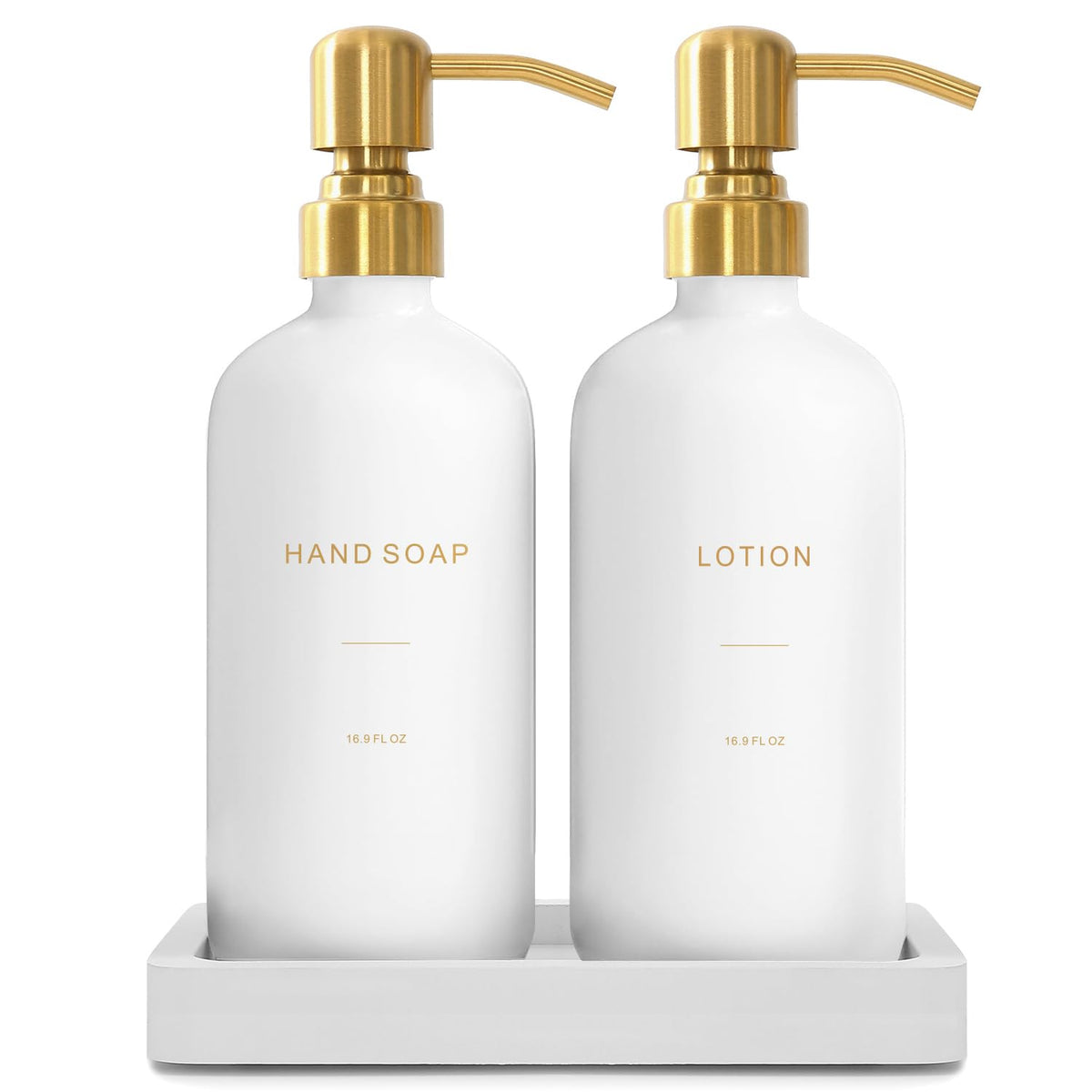 Prus Waso Gold Soap Dispenser Bathroom Set, Glass Hand Soap Dispenser, And Lotion Dispenser With Gold Stainless Steel Pump, Perf