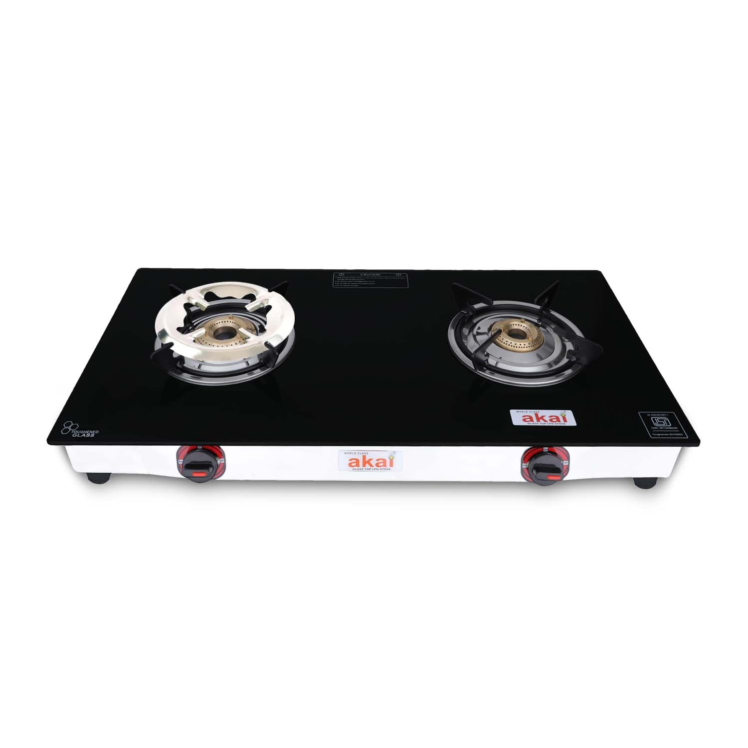 Akai Glass Top Double Brass Burner Gas Stove,| Manual Ignition | Steel Frame | Ful Size Kitchen Gas Stove (2 Burners)