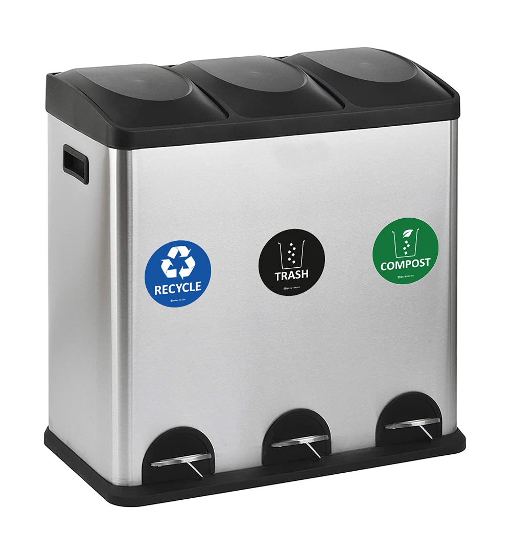 Ignixia Trash Recycle Compost Stickers To Organize Trash- Premium Vinyl Sticker For Trash Can, Compost Bin, Recycle Bin- (Pack O