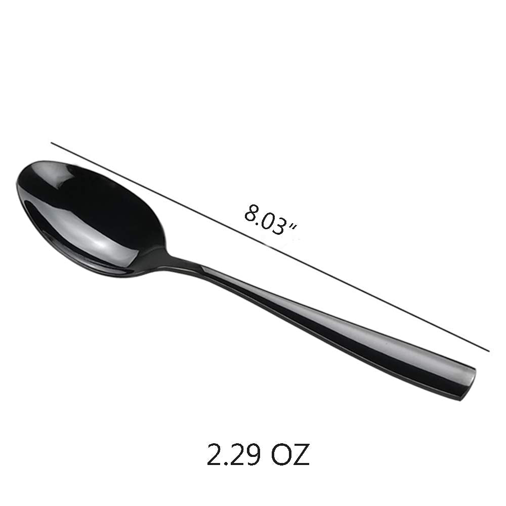 Teyyvn 16-Pack Black Stainless Steel Dinner Spoon, 8.03 Inches, Mirror Polished
