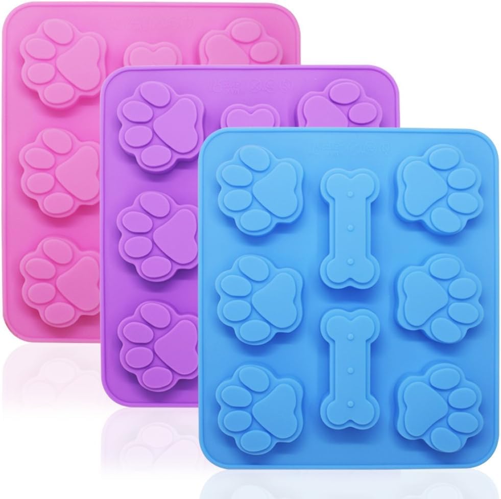 3 Pack Puppy Dog Paw And Bone Silicone Molds, Non-Stick Food Grade Silicone Molds Cookie Cutters For Chocolate, Candy, Jelly, Ic