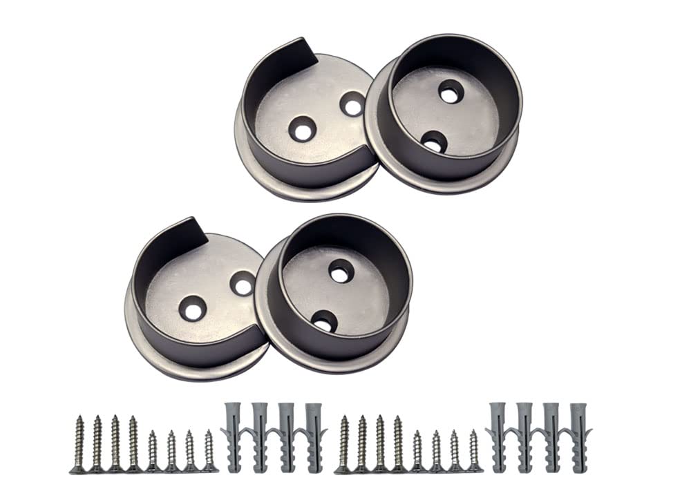 Qcaa Heavy Duty Solid Metal Closet Rod Socket Set, 1-3/8 ' ', Satin Nickel, 2 Pair, Made In Taiwan