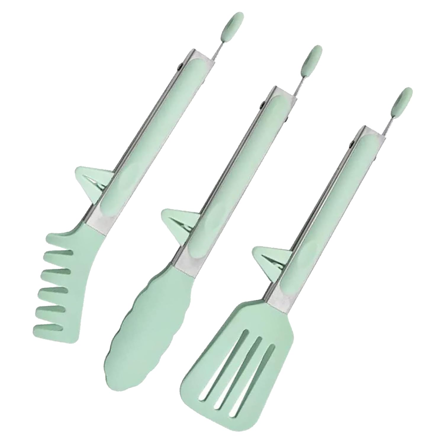 Arqivo 3 Piece Green Silicone Kitchen Tongs For Cooking,Stainless Steel Nonstick Food Grade Mini Serving Tongs With Pasta, Salad