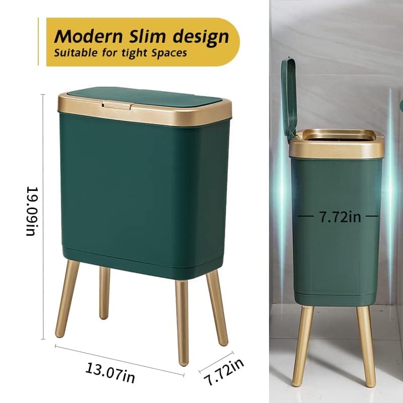 Procade Trash Can With Lid,Small Bathroom Garbage Can With Lid, Plastic Trash Can With Push Button,Narrow Waste Basket For Bedro