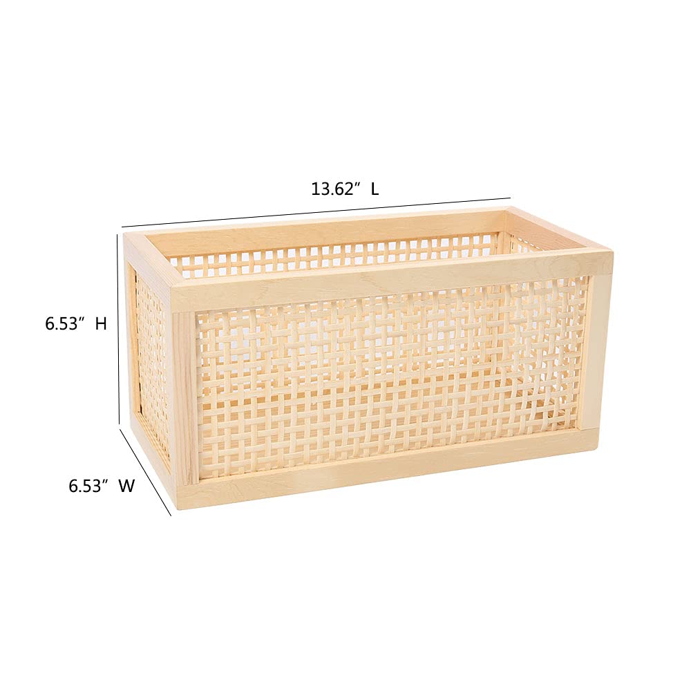 Small Wood Storage Basket, Rectangle Rattan Storage Box, Bamboo Storage Box For Bathroom Office Desktop