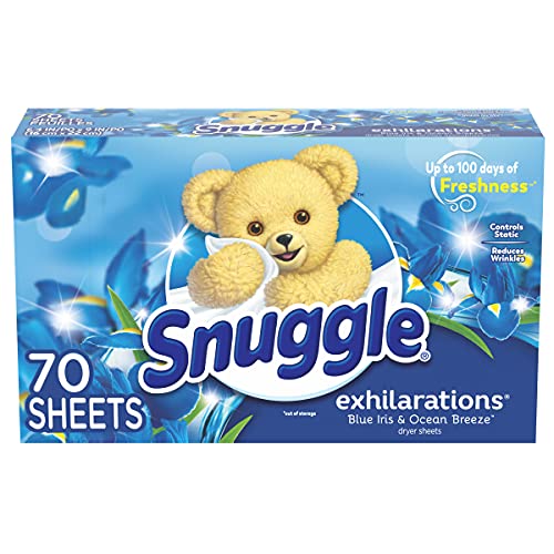 Snuggle Exhilarations Fabric Softener Dryer Sheets, Blue Iris  Ocean Breeze, 70 count