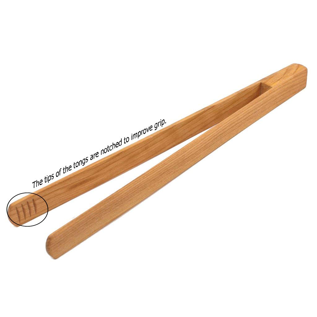 Premium, Cherry Wood Wooden Tong, 12    Long Easy Grip Toaster Wooden Tongs, Bread Tong, Wood Tong Perfect For Toast, Salad, Veg