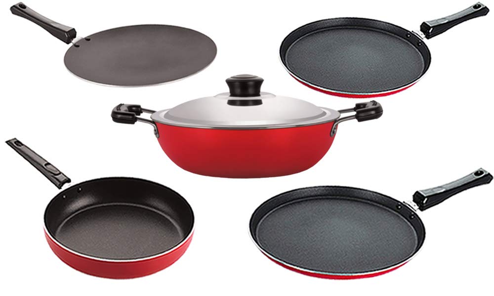 Nirlon NonStick Spiral Bottom Heat Resistance Cookware Combo Set Of 5 Pieces Offer(26_Ft12_Ct_Dkdb_Ft11_Fp12)