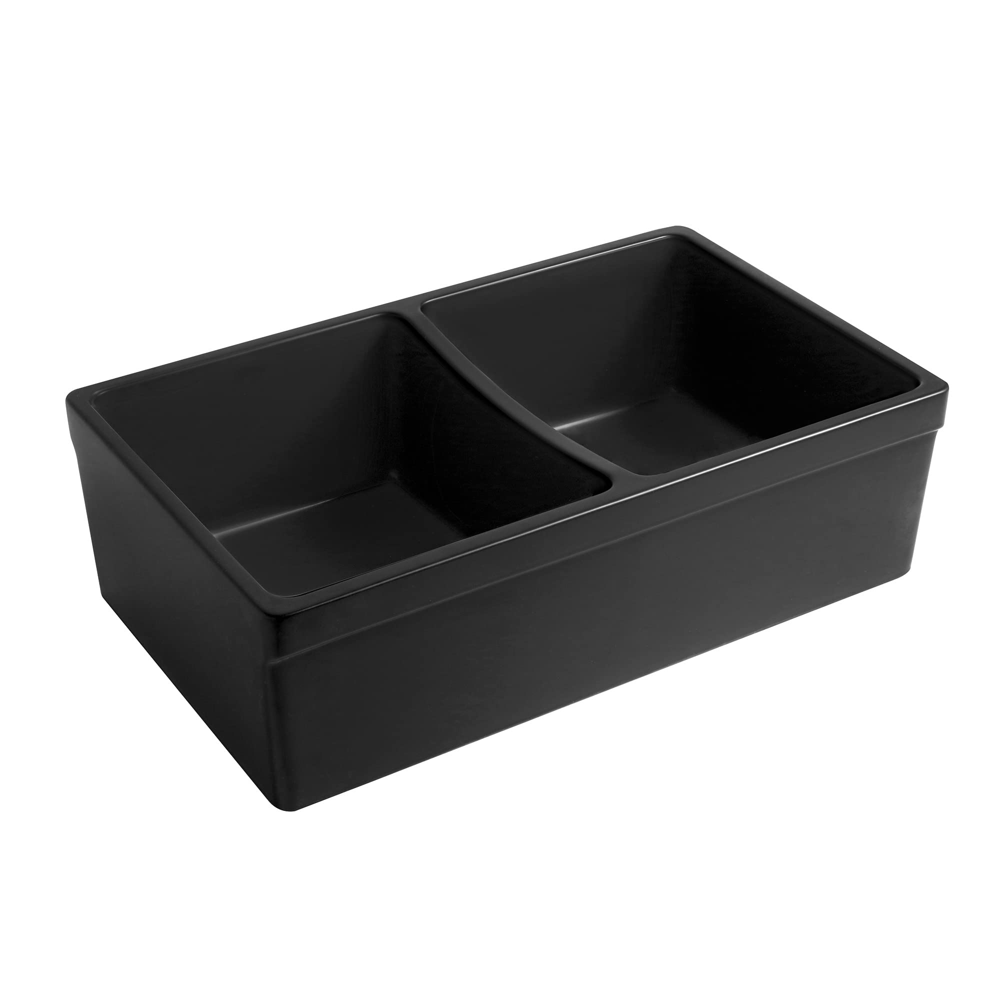 Whitehaus Collection Whqdb332-Black Quatro Alcove Kitchen, Fireclay, Front Apron Sink, Glossy, Black
