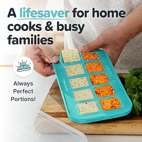 Souper Cubes 2 Tbsp Silicone Freezer Tray With Lid - Easy Meal Prep Container and Kitchen Storage Solution - Silicone Mold for Soup and Food Storage - Aqua - 2-Pack