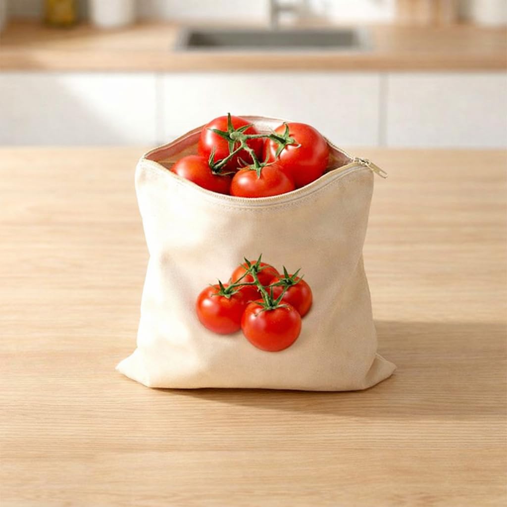 Getzet 10 Pcs Cotton Reusable Vegetable Bags For Fridge Fruit Storage Bags For Kitchen Organizer Washable Breathable Zipper Clot