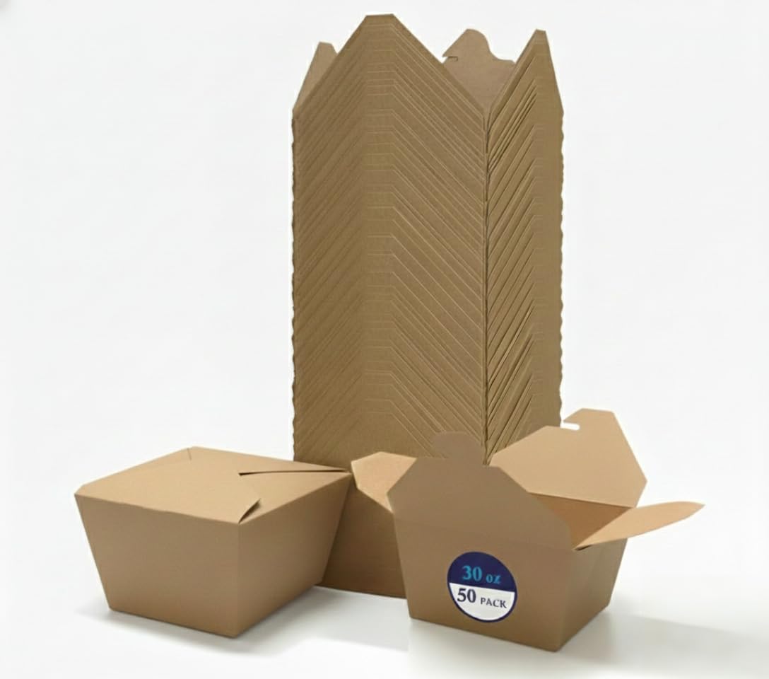 TetroHomy Kraft Food Containers with Lids, 50 Pack 30 oz Disposable Take Out Boxes, Microwave Safe & Leak Resistant Paper Food C