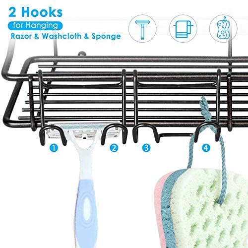 Nieifi Shower Caddy Shelf With Hooks Storage Rack Organizer Adhesive Stainless Steel Without Drilling For Bathroom, Lavatory, Wa