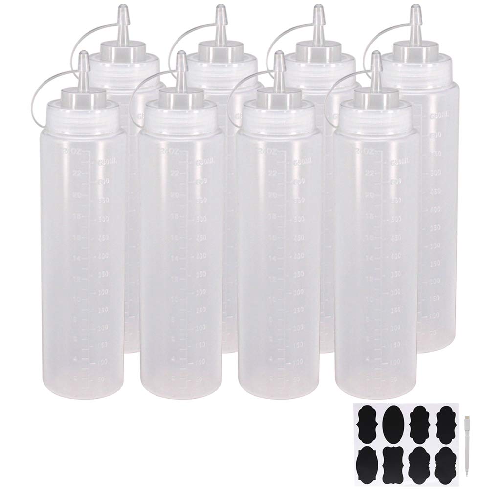 Belinlen 8 Pack 24 Oz Plastic Squeeze Squirt Condiment Bottles With Twist On Cap Lids - Perfect For Condiments, Oil, Icing, Liqu