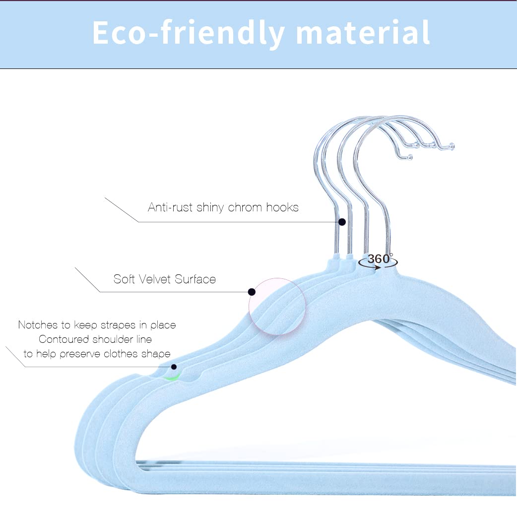 Veeyidd Kids Velvet Clothes Hangers, Non Slip Baby Hangers Blue(11.6'' Inch - 40 Pack)