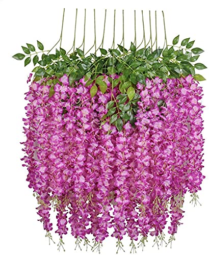 Mundeya Artificial Hanging Wisteria Flower Vine, Dark Purple - Pack Of 6
