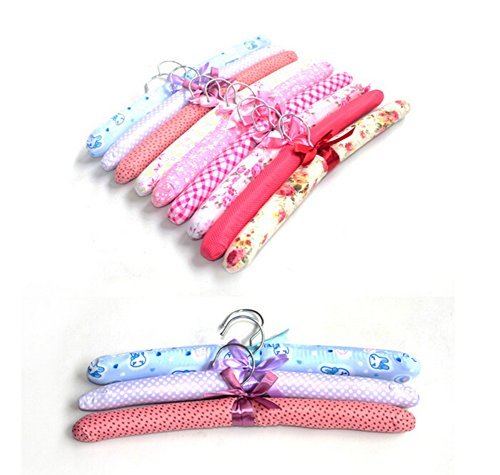 Floral Cotton Padded Hangers Soft Dress Hanger 10Pcs, With Hair Rope