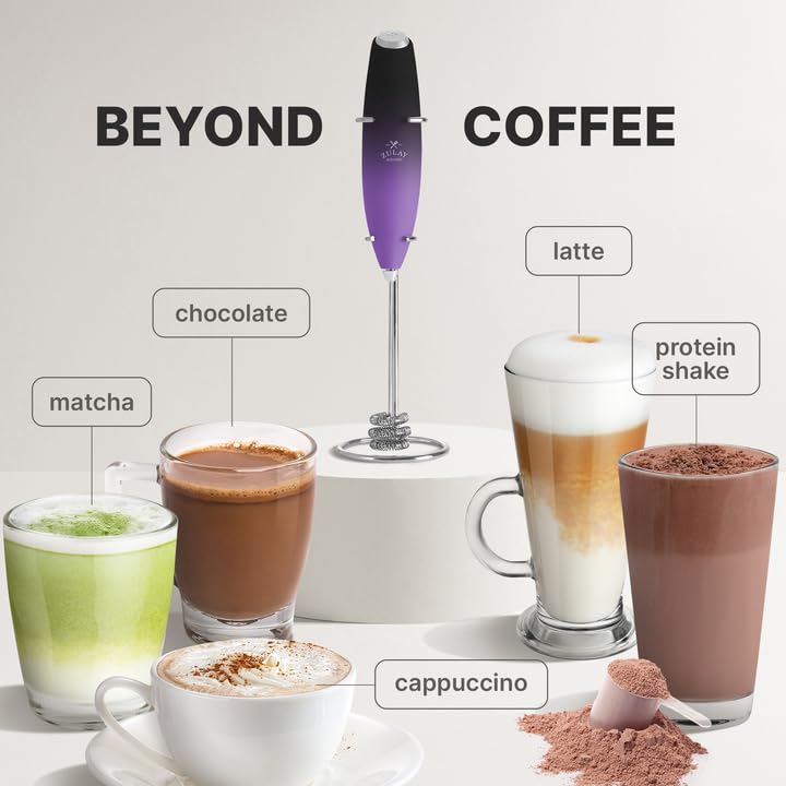 Zulay Kitchen Milk Frother - Tornado Triple Whisk Electric Stirrer - Stainless Steel - Black Purple Fade