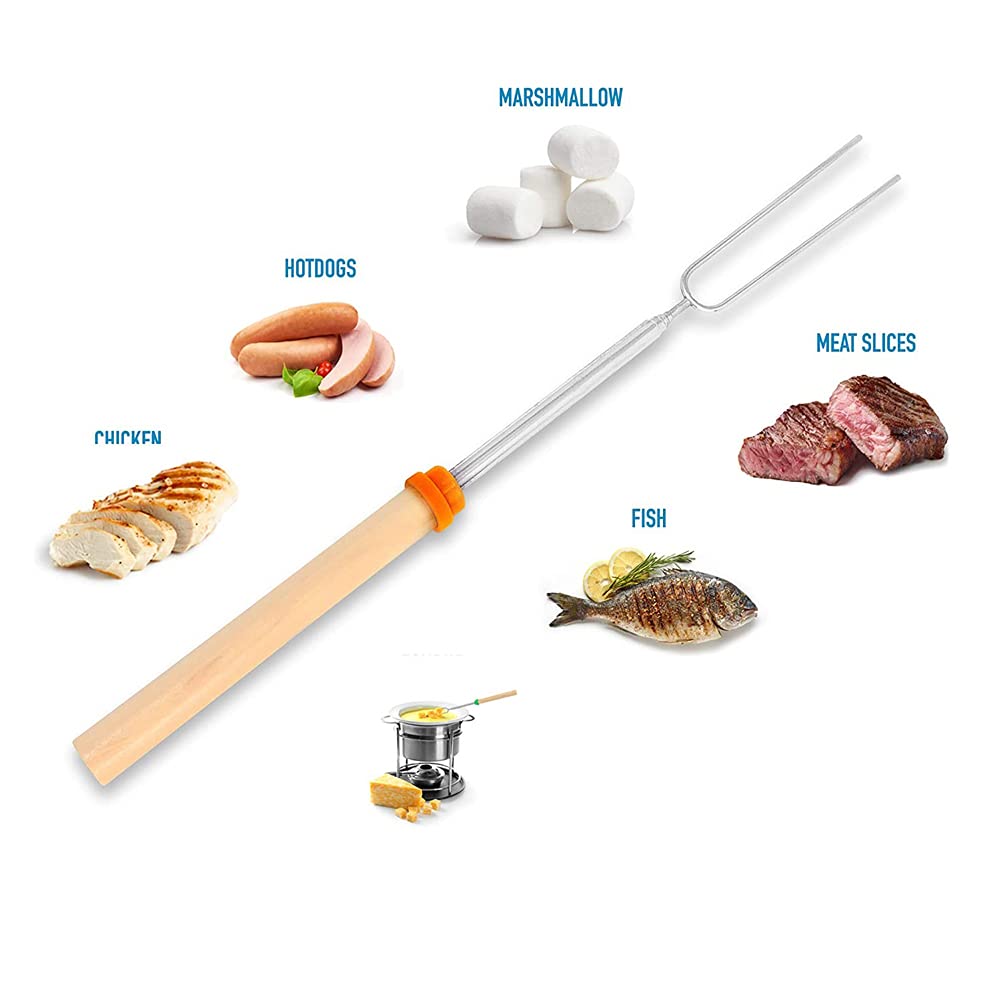 Marshmallow Roasting Sticks 8Pcs Extendable 32Inch Long Metal Barbecue Skewers For Grilling Set,Telescoping Smores Bbq Forks, Fi