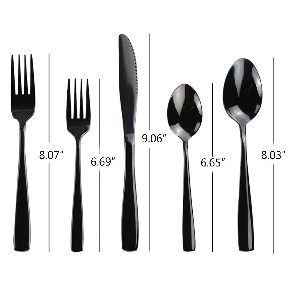Teyyvn Stainless Steel Black Cutlery Set, 40-Piece Flatware Silverware Set, Service For 8