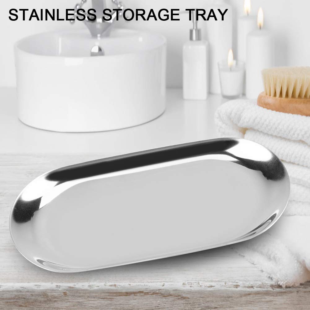 Nordic Storage Tray Cosmetics Jewelry Stainless Steel Cake Plate For Home Kitchen(Silver S)