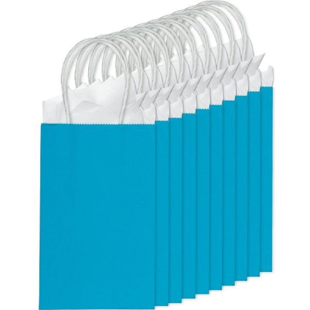 Cub Turquoise Paper Party Favor Bags - 8.5'' X 5.25'' X 3.5'', 10 Pieces - Perfect For Color-Themed Events & Giveaways