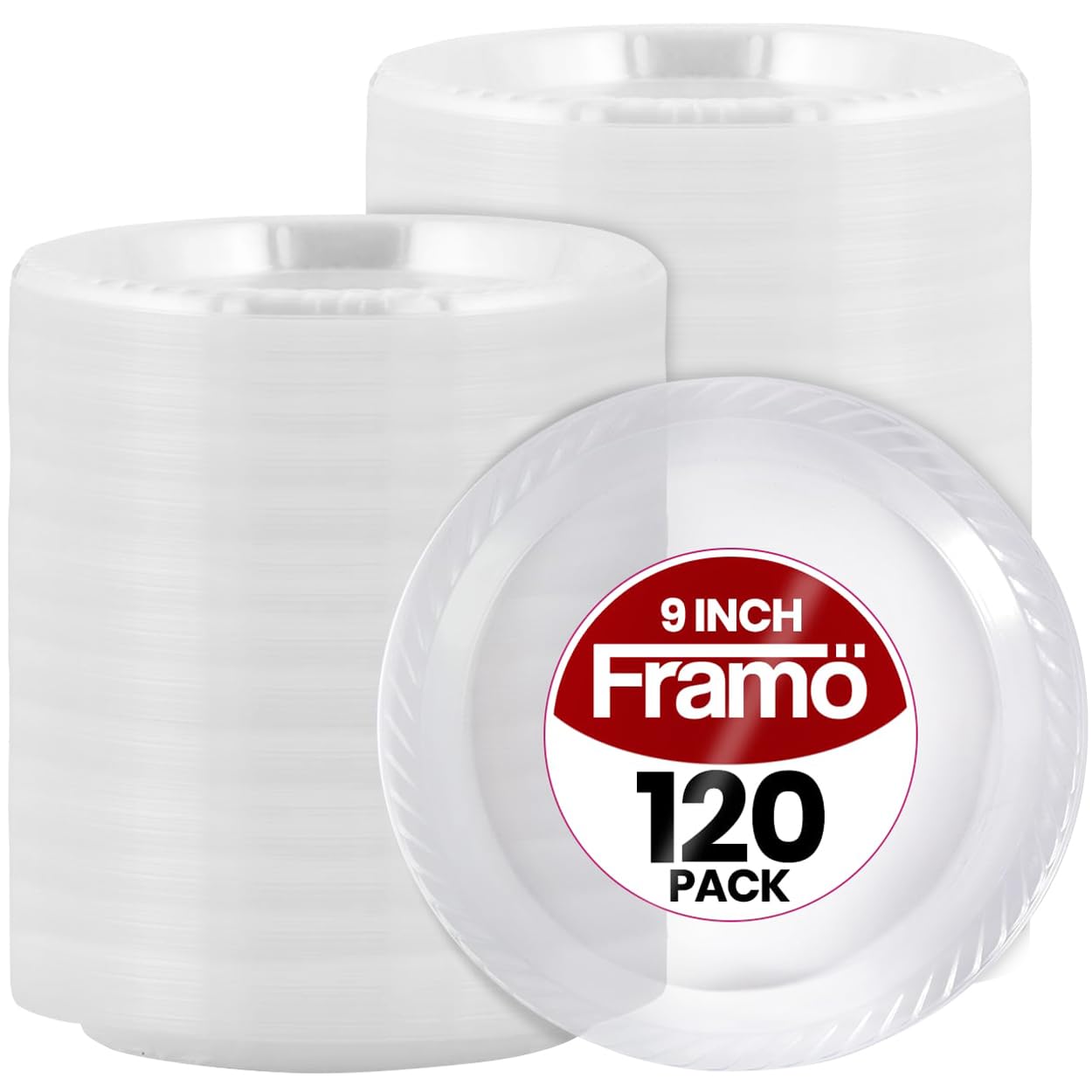 9 Inch Disposable Clear Plastic Plates In Bulk By Framo For Party And Dinner,And For Any Occasion, Microwaveable, Bbq, Travel, A