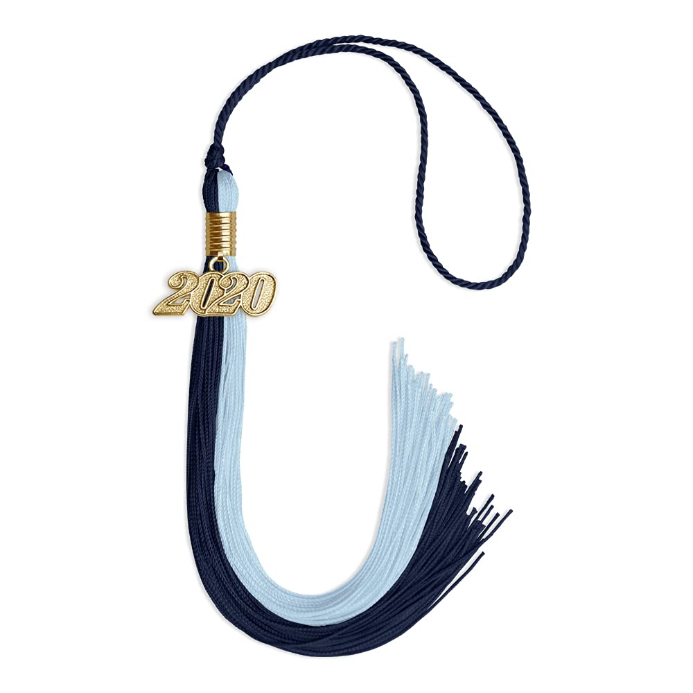 Endea Graduation Double Color Tassel with Gold Date Drop (Dark Navy Blue/Light Blue, 2020)