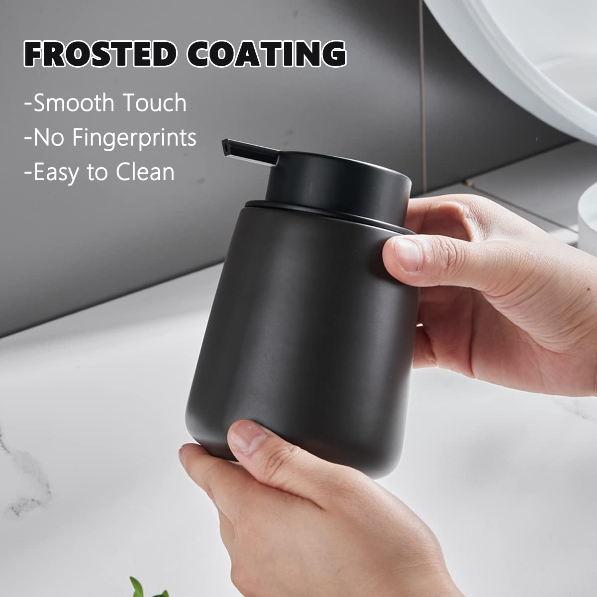 12Oz Foam Hand Soap Dispenser - Black Foaming Soap Dispenser Bathroom with Easy-to-Press Pump  Refillable Liquid Lotion Hand Soap Dispenser  Ceramic Kitchen Dish Soap Dispenser Hand Wash Dispenser