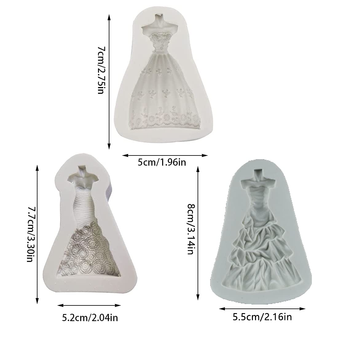 Cestony 3 Pcs Wedding Dress Skirt Silicone Molds For Diy Wedding Cake Fondant Biscuit Cookies Sugar Chocolate Hard Candies Desse