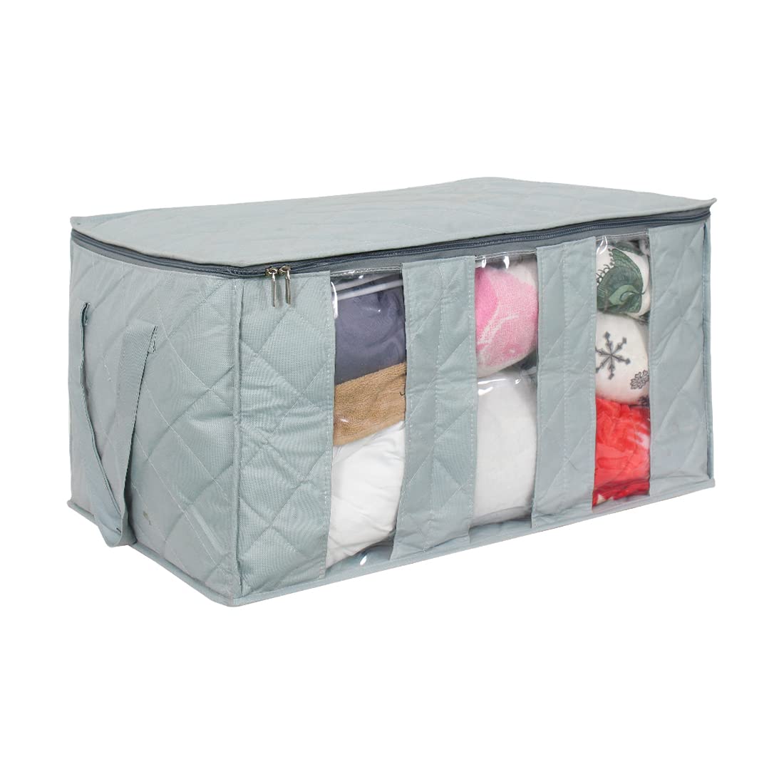 Prettykrafts Set Of 1 Non Woven Underbed Storage Bag With Handles, Clear Window, Zipper & Dividers | Quilt, Comforter & Blanket 