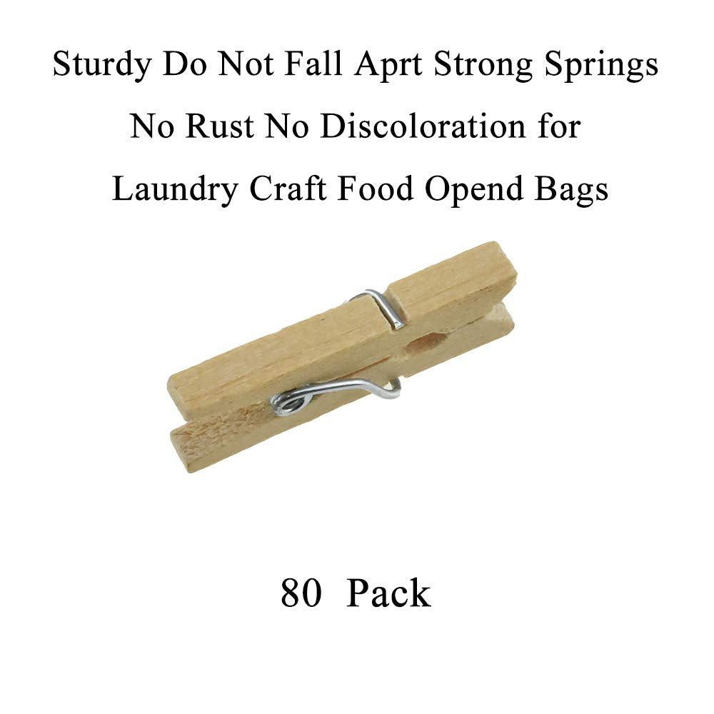 Hahiyo Wooden Clothes Pins Clothespins Mini Do Not Fall Apart 1 Inches Length 80 Pack Sturdy Strong Springs No Rust No Discolora