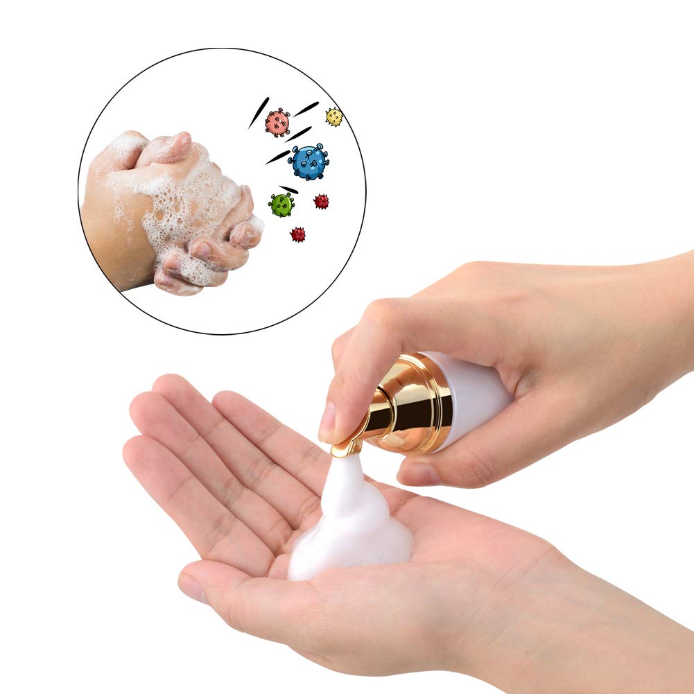 Lil Ray 2 Oz Empty White Foam Pump Bottle, Foamer Soap Dispenser For Lash Shampoo, Hand Soap, Foaming Cleaner(Gold Pump, 12 Pcs)